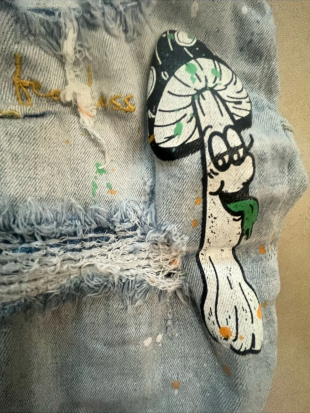 Smoke Rise “Peace & Harmony” Embroidered Distressed Jeans 38x32